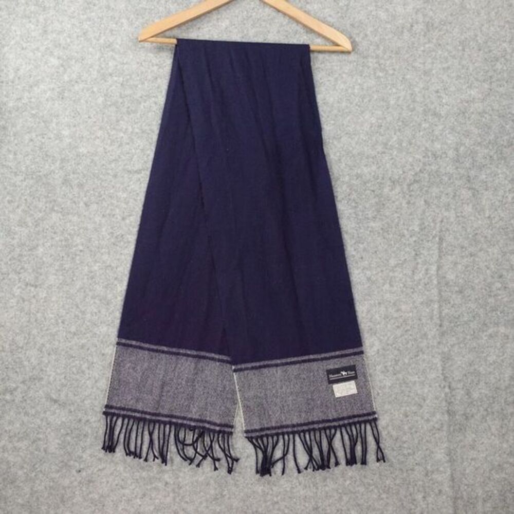 Navy Blue Muffler Scarf Mens HUNTERS RUN Faux Cashmere Winter Fringe JAPAN 62x10